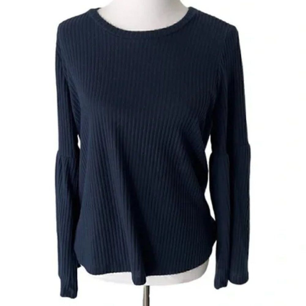 Alya Blue Ribbed Crewneck Top w/Angel Sleeves size M
